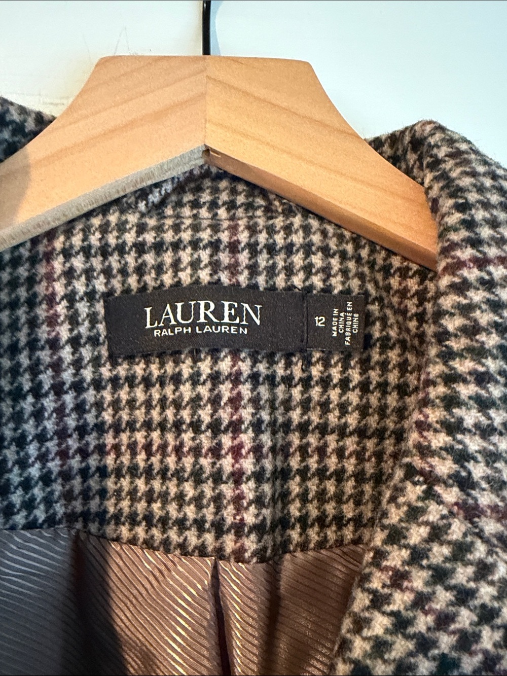 Lauren Ralph Lauren Houndstooth Single-Breasted Wool Coat - Black & Brown - Picture 2 of 6